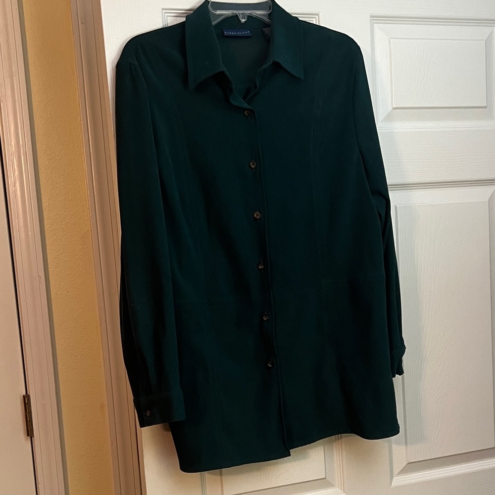Karen Scott Dark Green Button-Down Long Sleeve Shirt